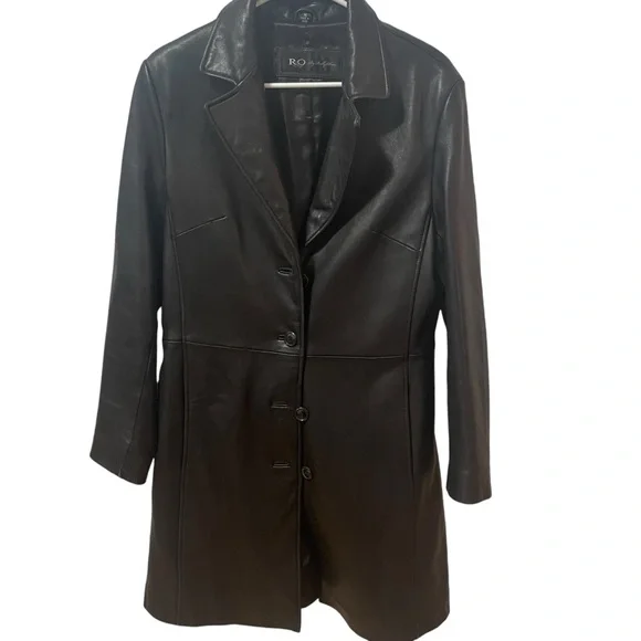 R&O Reilly Olmes Womens Black Genuine Leather Coat Mid Length Size M - Picture 3 of 12
